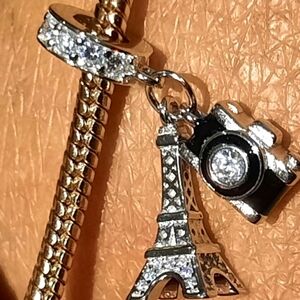 Authentic Sterling Silver Camera & Eiffle Tower Vacation Charm For Your Bracelet